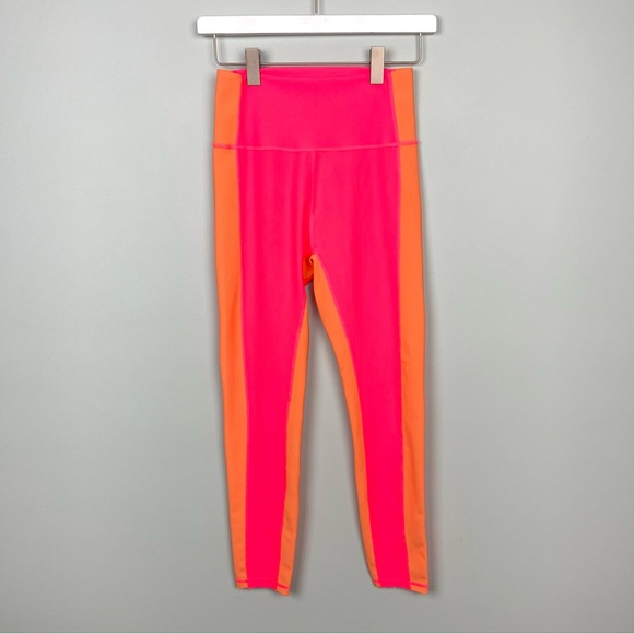 Wilo The Label Pink and Orange Color-Block Ribbed Leggings - Picture 2 of 7